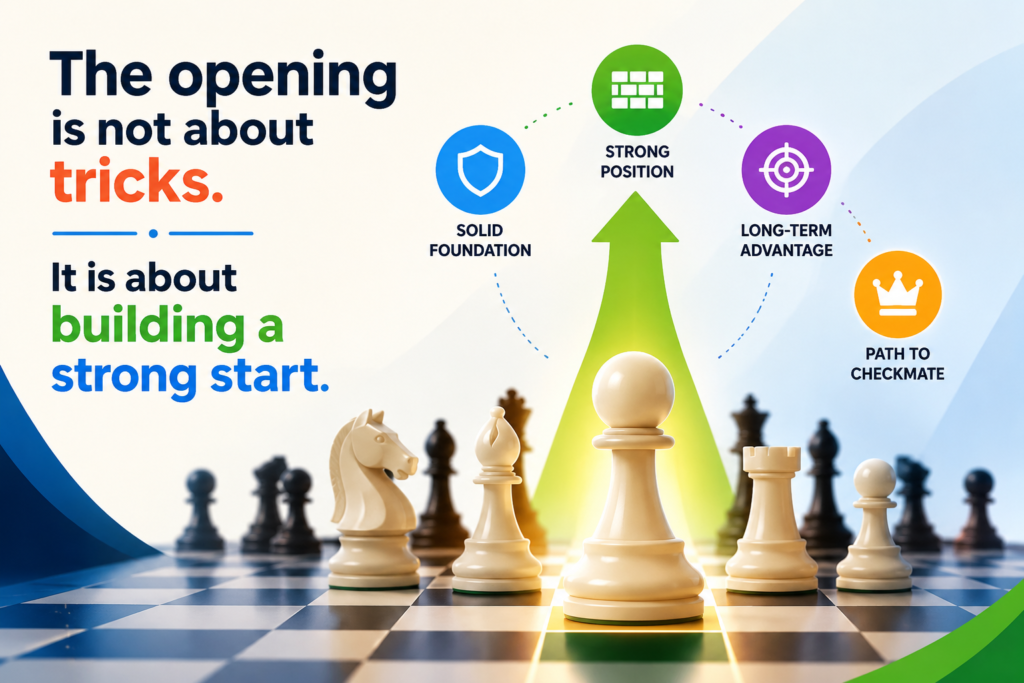 A chess opening is the first part of the game. It is where both players bring out pieces, fight for the center, and try to keep the king safe. Many beginners think the opening is about learning a secret trap. That sounds exciting, but it is not the best way to grow.