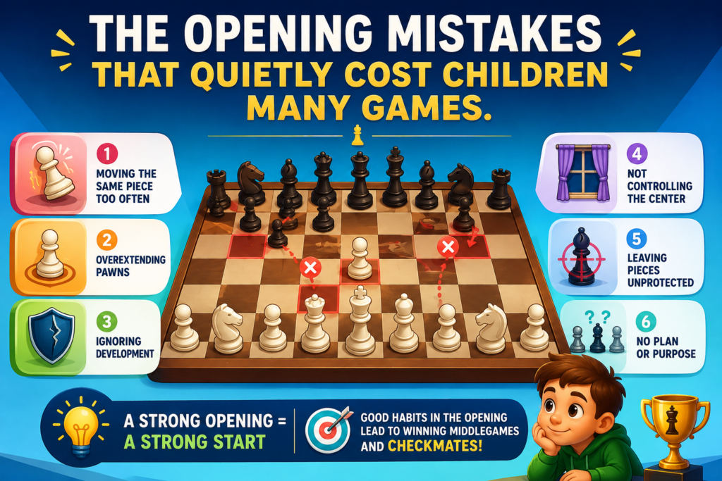 Most opening losses do not happen because of one huge mistake. They often happen because of small choices that slowly make the position worse. A child moves one pawn too many times. Then a knight stays at home. 
