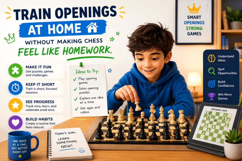 Many parents want their child to get better at openings, but they do not want chess to become boring. That is a good concern. If opening study feels like hard memorizing, many children will lose interest. The goal is not to force the child to remember long lines. The goal is to help them understand simple patterns and enjoy using them.