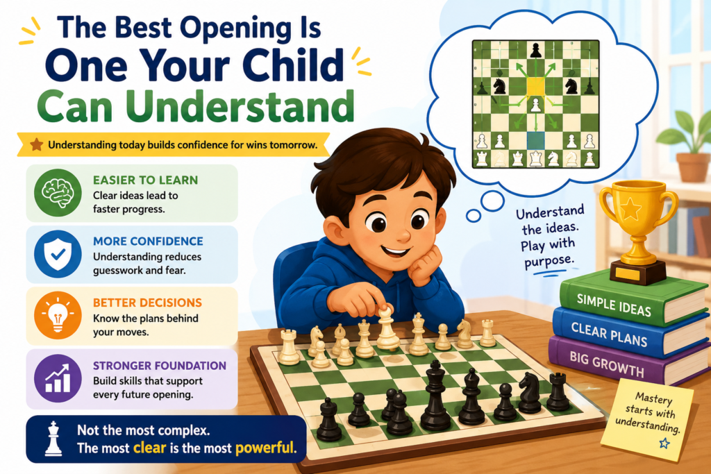 The best opening is not always the one played by world champions. It is not always the one with the fanciest name. The best opening is the one your child understands well enough to play with confidence.