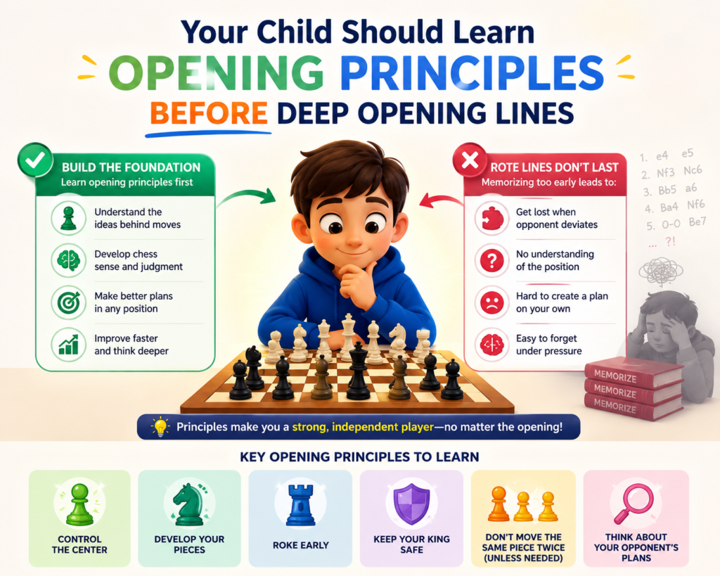 A strong chess opening is not about knowing ten moves by heart. It is about knowing what kind of position you are trying to build. This is one of the most important lessons for young players because it saves them from confusion.
