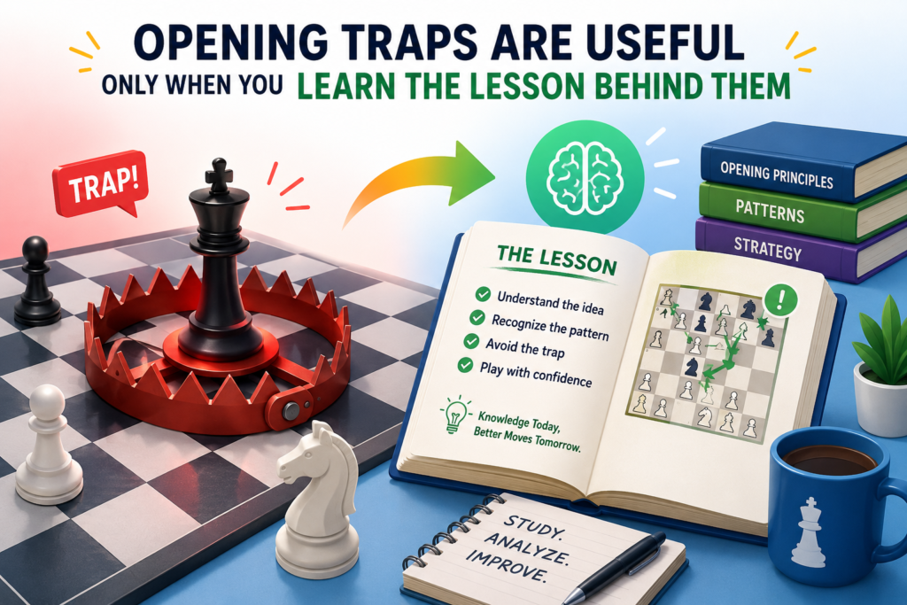 Opening traps can be exciting. Every chess player enjoys a quick win now and then. It feels great to catch a queen, win a piece, or checkmate early. But traps can also become a bad habit if a student depends on them too much.