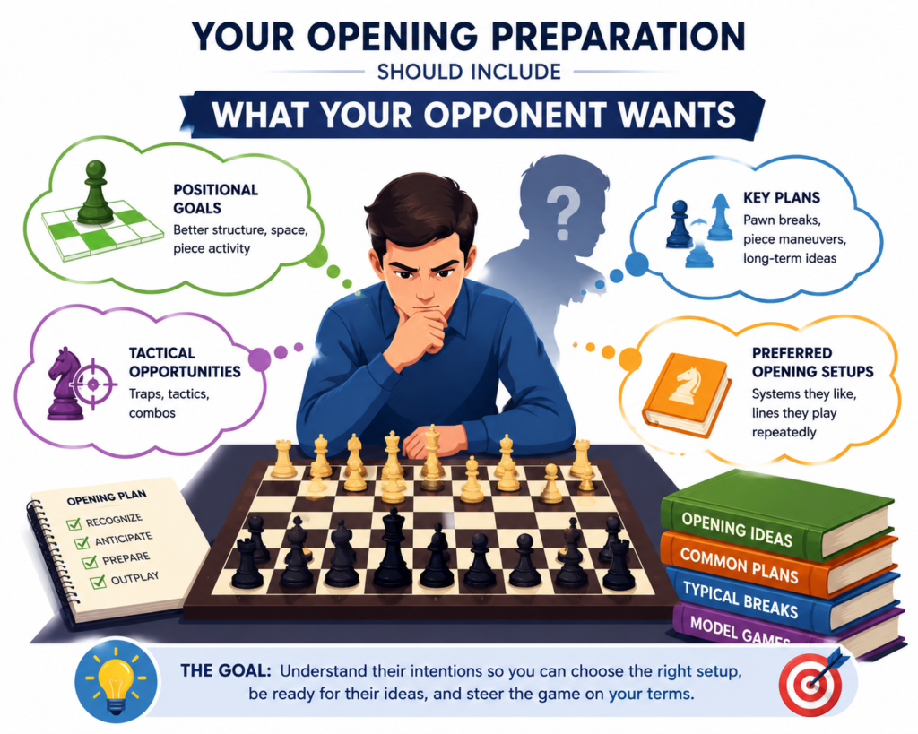 Many players study openings as if only their own moves matter. They learn where their knight goes, where their bishop goes, and when they should castle. That is useful, but it is only half the work. Chess is not a solo game. Your opponent also has a plan, and good opening preparation helps you see that plan early.