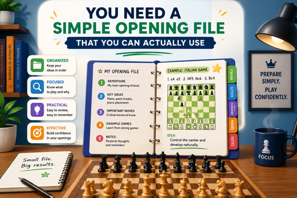 A lot of chess players collect too much information. They save videos, copy long lines, download game files, and bookmark lessons. Then they never review them. This feels like study, but it does not always lead to better games. Good opening preparation should be simple enough to use again and again.