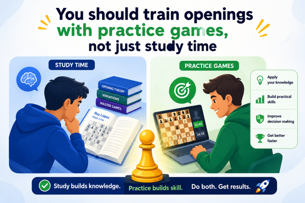 Reading about an opening is useful, but it is not enough. Watching videos can help, but it is not enough either. To truly prepare an opening, you must play it. You must feel the positions. You must make choices. You must face surprises. Practice games turn opening knowledge into real skill.