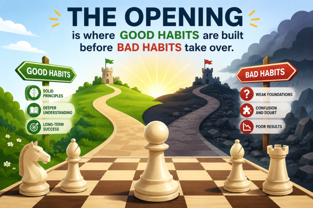A chess game can go wrong very early when a player builds poor habits. The hard part is that these habits often look harmless at first. A child may bring the queen out too soon and win a quick game against another beginner.