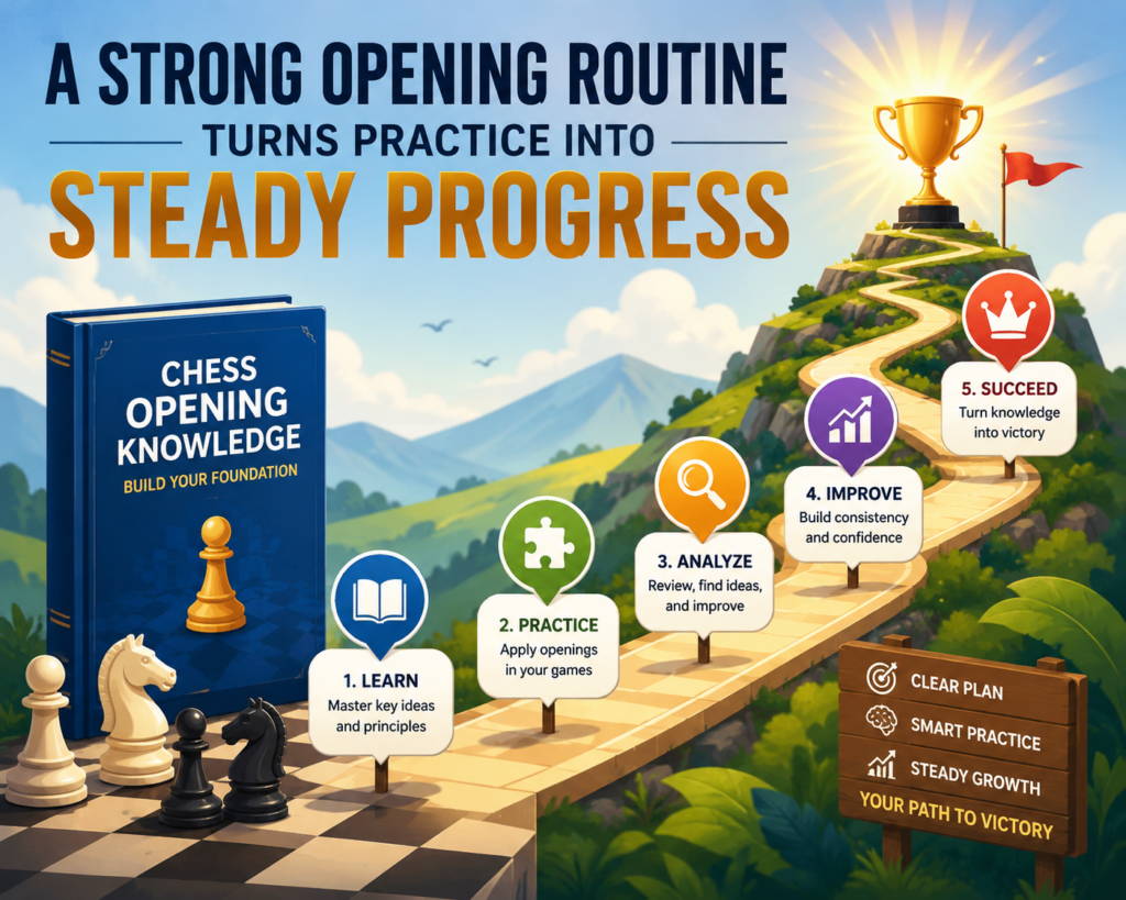 Learning openings once is not enough. A child needs a simple routine that helps the ideas stay fresh. The routine does not need to be long. It does not need to feel like homework. It only needs to be steady, clear, and active.