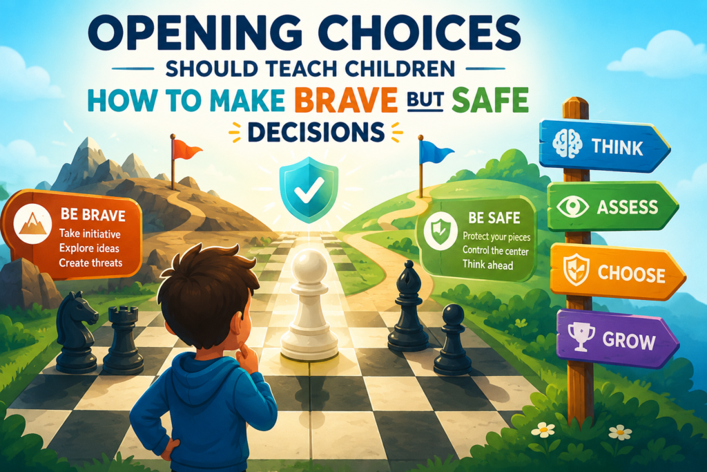 Chess openings often ask children to make choices between safety and action. Should they take space or finish development? Should they grab a pawn or protect the king? Should they attack now or prepare one more piece? These choices are the heart of chess.