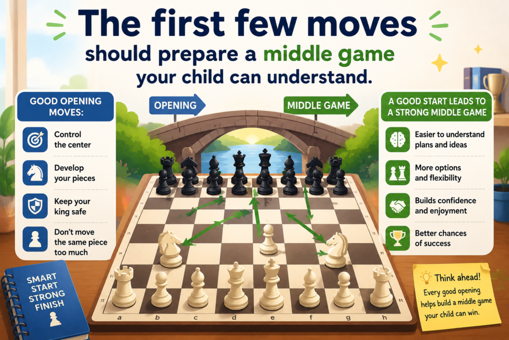 Many young players learn an opening and then get lost right after it. They may know the first five or six moves, but once those moves are over, they have no plan. This is a very common problem. It happens because the opening was learned as memory, not as meaning.