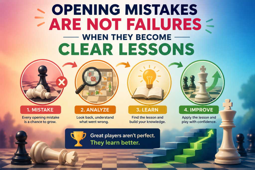 Every child makes opening mistakes. Even strong players do. The difference is not that strong players never make mistakes. The difference is that they learn from them faster. This is why parents should not worry when a child loses because of a bad opening. That game can become a very useful lesson.