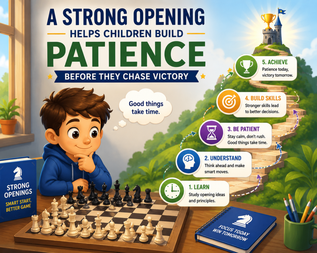 Many children want to win fast. That is normal. Winning feels good. But in chess, trying to win too fast can lead to trouble. A child may attack before the pieces are ready. They may grab a pawn without checking danger. They may open lines while their own king is still in the center.