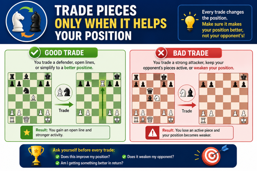 Many young players love trading pieces. They see a chance to capture, and they take it right away. Capturing feels good because something leaves the board. It feels like progress.