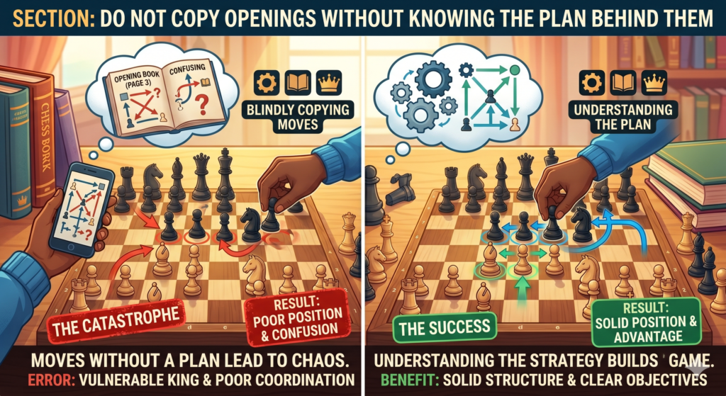 It is easy to watch a strong player and copy their moves. You may see a grandmaster play a sharp opening and think, “I should play that too.” But there is a hidden problem. Strong players often know the deep ideas behind those moves. Beginners may only see the surface.