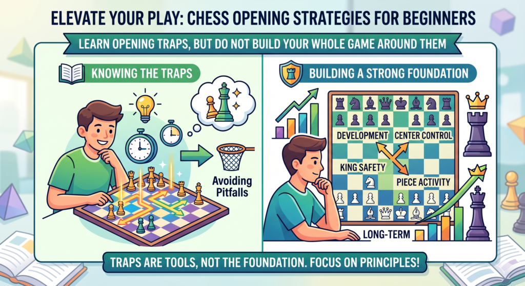 Opening traps are fun. They make chess exciting. Every beginner enjoys the feeling of winning a queen or giving checkmate in a few moves. Traps can also teach important ideas, like weak squares, pins, forks, and unsafe kings. But traps become a problem when you depend on them too much.