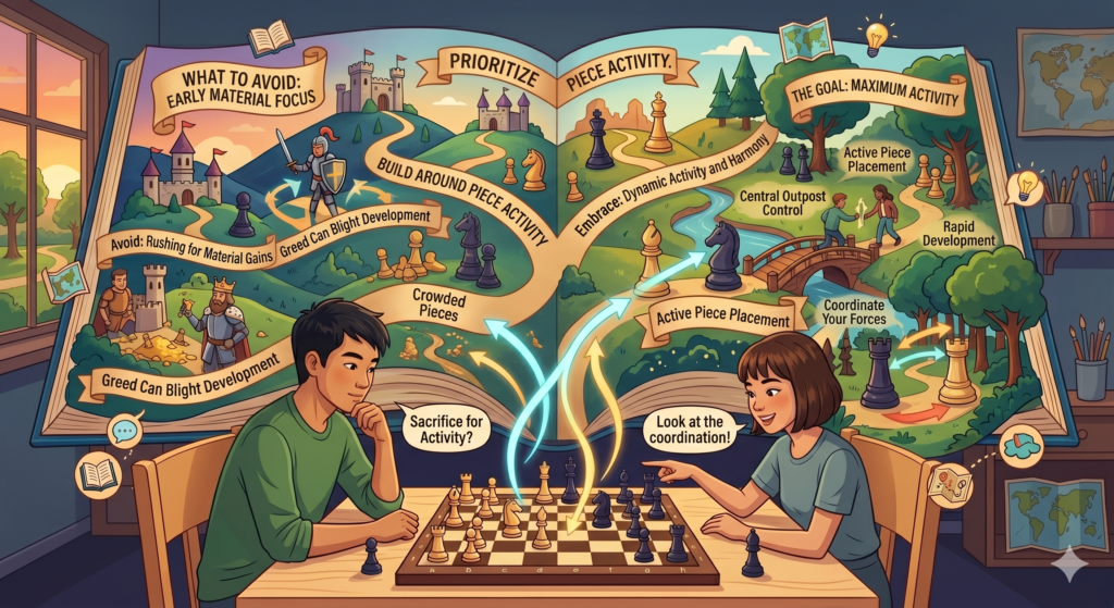Many tournament games are lost because a player grabs a pawn too early. The pawn looks free. The child takes it. Then the opponent develops with tempo, opens a line, or traps the greedy piece.