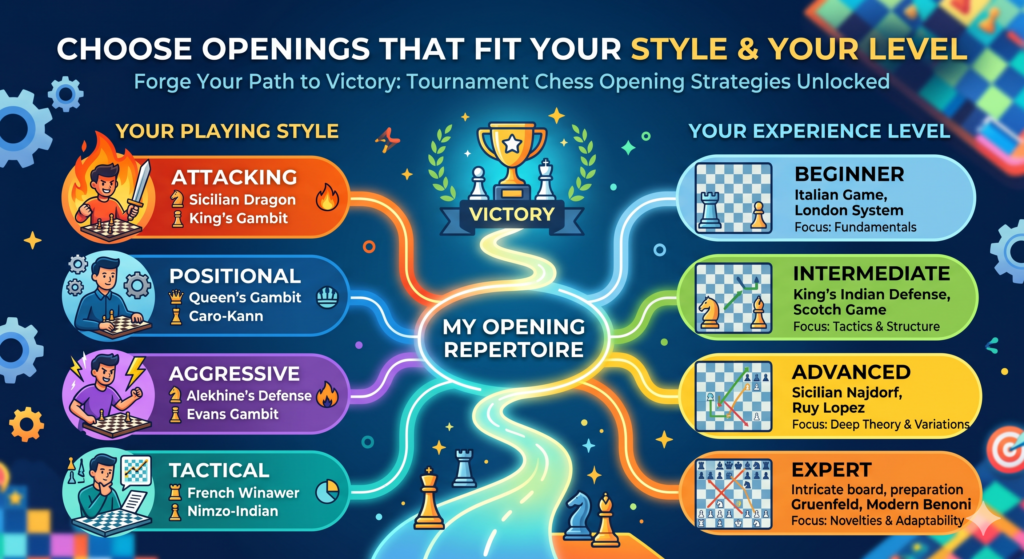 Some players love open games with fast development and early tactics. They may enjoy openings that start with e4. Other players like slower games with strong pawn chains and long plans. They may enjoy d4 systems or quiet setups.