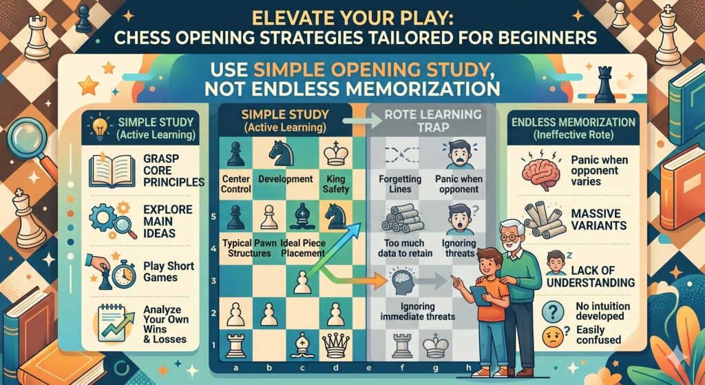 Many beginners think opening study means memorizing long lines. That can make chess feel heavy. You may remember moves during practice but forget them during a real game. Then you feel stuck and lose confidence. The truth is, beginners do not need endless memorization. They need clear understanding.