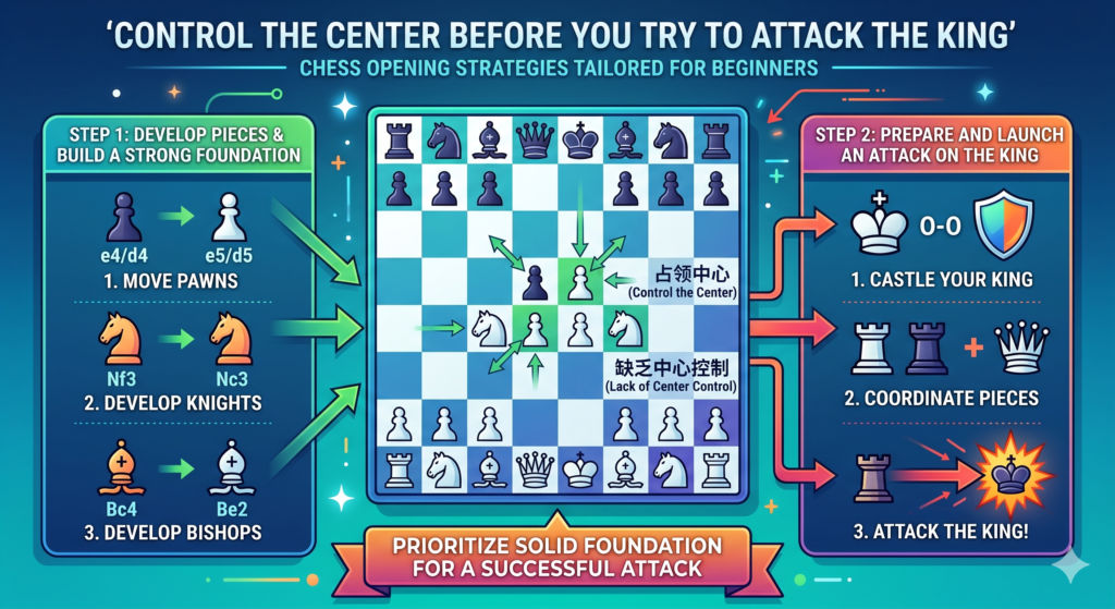 Most beginner attacks fail because they start too early. A player sees the enemy king and wants to rush. The queen comes out. A bishop jumps forward. A knight moves to the side. It feels brave, but it is often weak. The attack has no support, so the opponent pushes it back with simple moves.