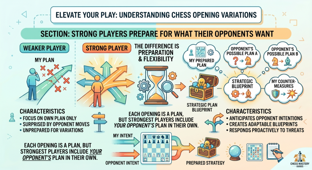 Opening preparation is not only about your own moves. It is also about the other player’s plan. Every opening variation has ideas for both sides. If a student only knows their own plan, they may walk into the opponent’s best setup without noticing.