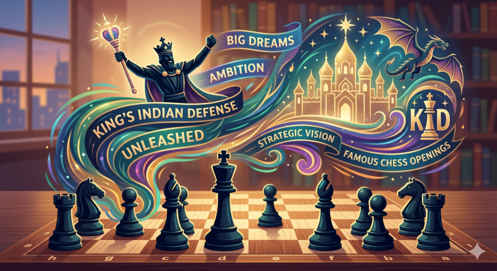 The King’s Indian Defense is a bold opening for Black. It often appears after moves like 1.d4 Nf6 2.c4 g6 3.Nc3 Bg7. Black does not grab the center with pawns right away. Instead, Black lets White build a big center and then gets ready to attack it later.