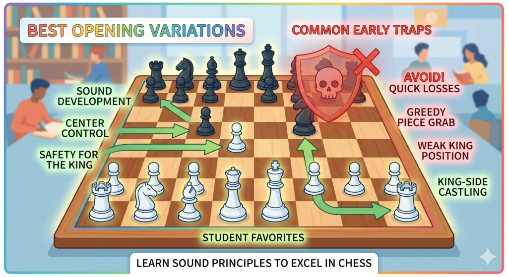 Opening traps are part of chess. Some are famous. Some are simple. Some happen again and again in beginner games. Learning about traps is useful, but not because students should depend on them. The real value is learning how traps work.