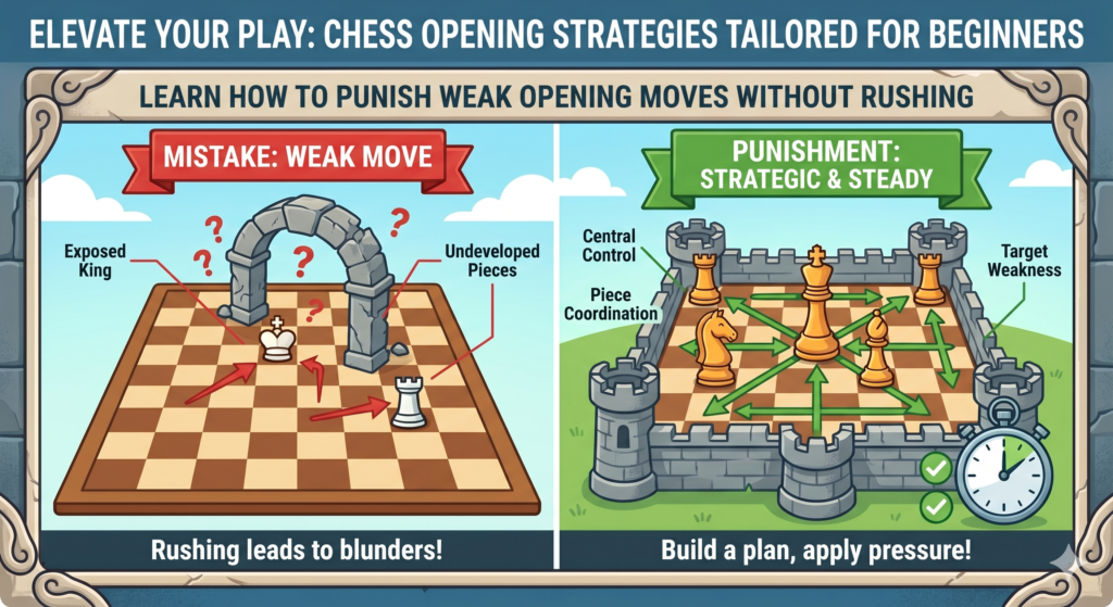 When your opponent makes a weak opening move, it can be tempting to attack right away. You may see a loose pawn, an unsafe king, or a strange queen move. Your heart jumps. You want to win at once. 