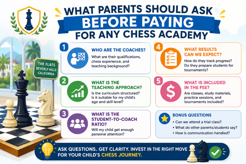 Before signing up for any chess academy, parents should ask better questions. A good question can save time, money, and stress. It can also help you find a class that your child will actually enjoy.