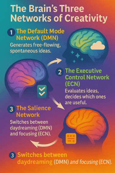 Brain and creativity - Creativity goes a step further than imagination - three major networks