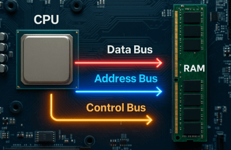 data bus, address bus, control bus