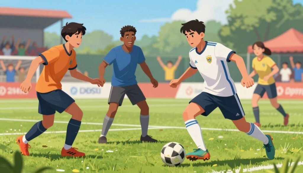 A dynamic scene featuring diverse male and female soccer players showcasing their unique styles of play. In the foreground, a player dribbling the ball elegantly in a focused manner, wearing a professional sports jersey, shorts, and cleats, displaying determination and skill. In the middle ground, two players engage in a tactical discussion, gesturing animatedly while dressed in casual sports attire. In the background, a vibrant soccer field with enthusiastic fans and banners, capturing the excitement of a game day. The lighting is bright and natural, suggesting a sunny afternoon, with a slight lens blur to emphasize the players in action. The overall mood is energetic and inspiring, perfect for illustrating the essence of qualified players to watch. Image credit: Debsie.com. A dynamic scene featuring diverse male and female soccer players showcasing their unique styles of play. In the foreground, a player dribbling the ball elegantly in a focused manner, wearing a professional sports jersey, shorts, and cleats, displaying determination and skill. In the middle ground, two players engage in a tactical discussion, gesturing animatedly while dressed in casual sports attire. In the background, a vibrant soccer field with enthusiastic fans and banners, capturing the excitement of a game day. The lighting is bright and natural, suggesting a sunny afternoon, with a slight lens blur to emphasize the players in action. The overall mood is energetic and inspiring, perfect for illustrating the essence of qualified players to watch. Image credit: Debsie.com.