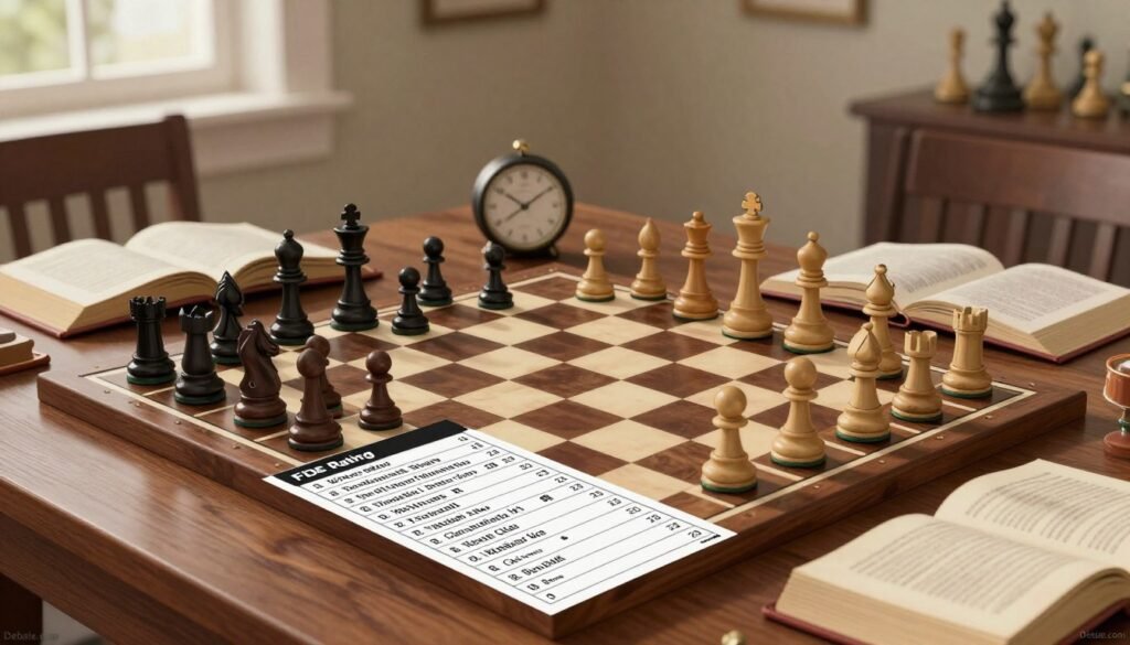 A well-organized FIDE rating list displayed elegantly on a wooden chess table, with dynamic chess pieces arranged in a thoughtful manner. In the foreground, the list features clear, bold entries of top women chess players, emphasizing their ratings and ranks, surrounded by a few open chess books. In the middle, a classic chess clock ticks away, adding a sense of urgency. The background showcases a softly lit room with subtle chess-themed decor, enhancing the atmosphere of intellectual challenge and strategy. Natural light filters through a window, casting gentle shadows that evoke a sense of history and respect for the game. Include a watermark of "Debsie.com" subtly in the corner without disrupting the composition. The mood is serious yet inviting, reflecting both the accomplishments and the challenges faced by these legendary players. A well-organized FIDE rating list displayed elegantly on a wooden chess table, with dynamic chess pieces arranged in a thoughtful manner. In the foreground, the list features clear, bold entries of top women chess players, emphasizing their ratings and ranks, surrounded by a few open chess books. In the middle, a classic chess clock ticks away, adding a sense of urgency. The background showcases a softly lit room with subtle chess-themed decor, enhancing the atmosphere of intellectual challenge and strategy. Natural light filters through a window, casting gentle shadows that evoke a sense of history and respect for the game. Include a watermark of "Debsie.com" subtly in the corner without disrupting the composition. The mood is serious yet inviting, reflecting both the accomplishments and the challenges faced by these legendary players.