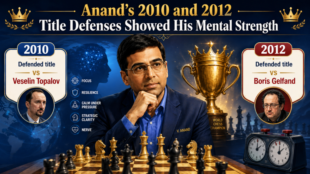 Anand’s 2010 match against Veselin Topalov and his 2012 match against Boris Gelfand were very different tests. Against Topalov, Anand had to win the final classical game to keep his title without going to tiebreaks.