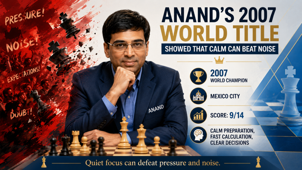 Anand’s 2007 world title was not won in a normal match. It was won in a double round-robin event, where each player had to face the others with both White and Black. This kind of event tests everything.
