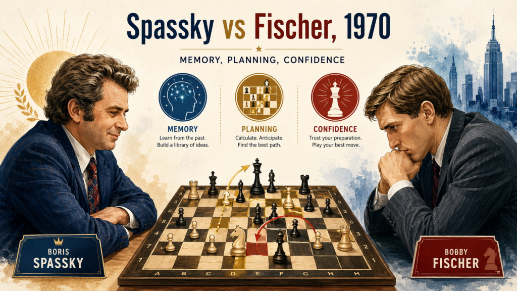 Spassky had White and beat Fischer in a Grünfeld Defence, and this game is often compared with their earlier 1966 game because Fischer again chose a similar type of defense. The Spassky page on ChessGames and other game collections list this 1970 Olympiad win as one of his notable victories.