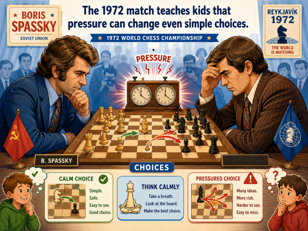 The 1972 World Championship between Boris Spassky and Bobby Fischer is often called the “Match of the Century.” It was played in Reykjavik, Iceland, and Fischer won the match 12½–8½ after 21 games.