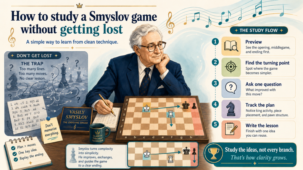 A Smyslov game can look very simple at first. That is what makes it tricky. A child may look at the moves and think, “Nothing big is happening.” But that is not true. Smyslov’s strength often lived in small moves that slowly changed the whole board.