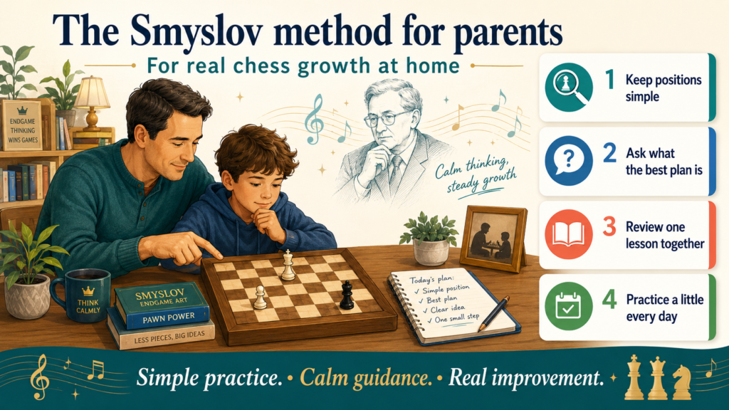 Parents do not need to be chess masters to help their child learn from Smyslov. The most important thing is not to explain every move. The most important thing is to ask better questions.