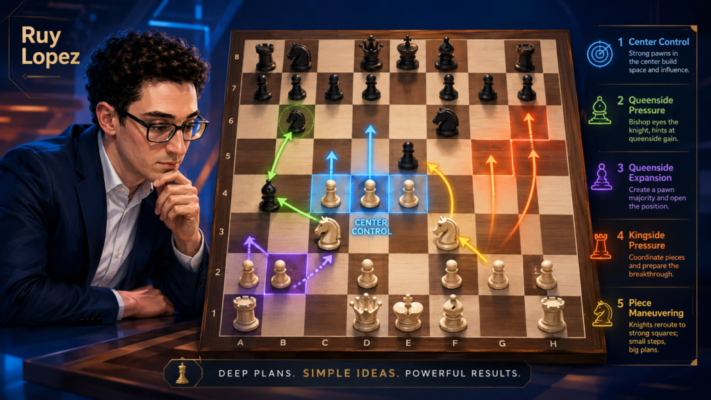 The publisher describes the Ruy Lopez as a classic opening where White fights for the center and the initiative, while the book gives a practical White repertoire for club players.