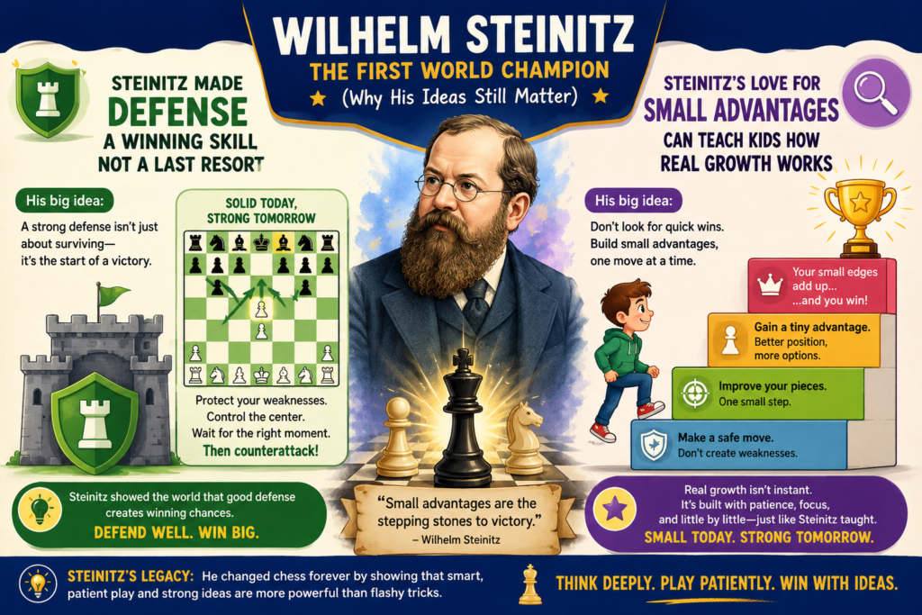 Wilhelm Steinitz was born in Prague in 1836. He later moved to Vienna, then to London, and became one of the strongest players in the world. His rise was not simple. He did not come from comfort. He had to fight for his place. But his chess mind was sharp, stubborn, and brave in a different way.