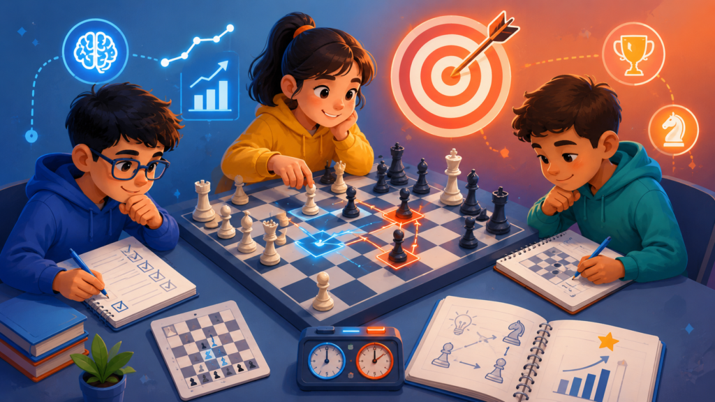 Many children practice chess by playing game after game. They may play online for hours, but they do not always improve. Why? Because playing alone is not the same as training.