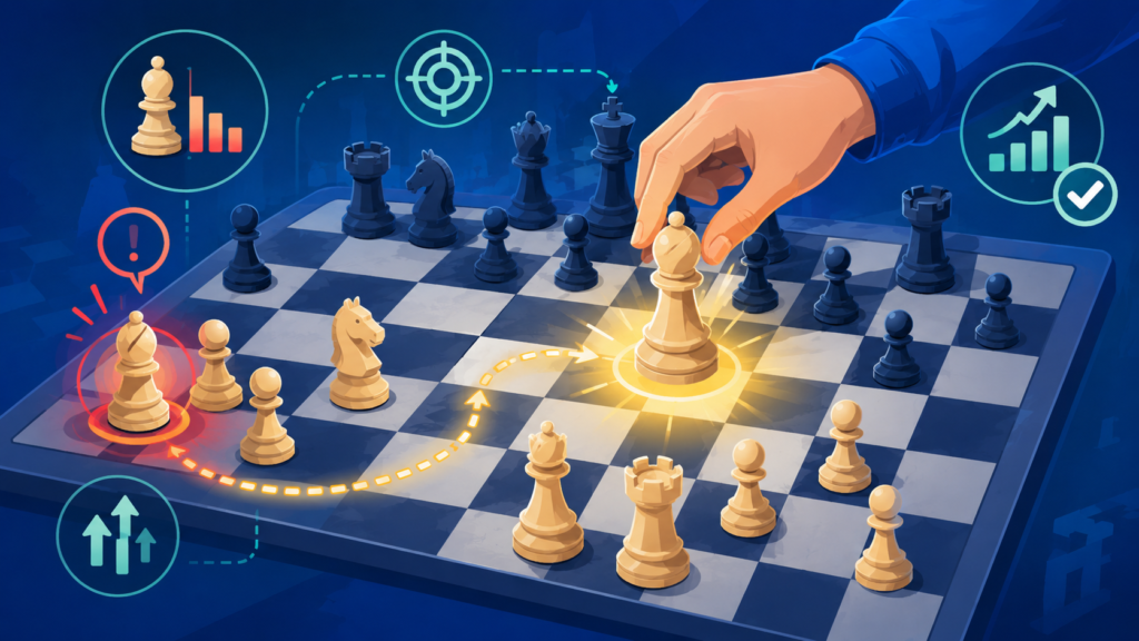 The middle game can feel huge to a child. There are many pieces, many threats, and many possible moves. Without a plan, the child may move whatever piece looks interesting. That often leads to wasted moves.