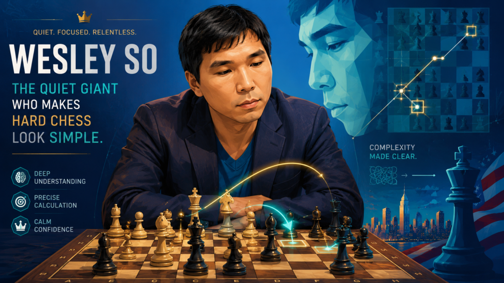 Wesley So is the kind of player many young students should study when they want to learn calm, clean, and low-risk chess. He is not known for loud drama at the board. He is known for control. He builds strong positions, avoids easy mistakes, and makes his opponents work for every square.