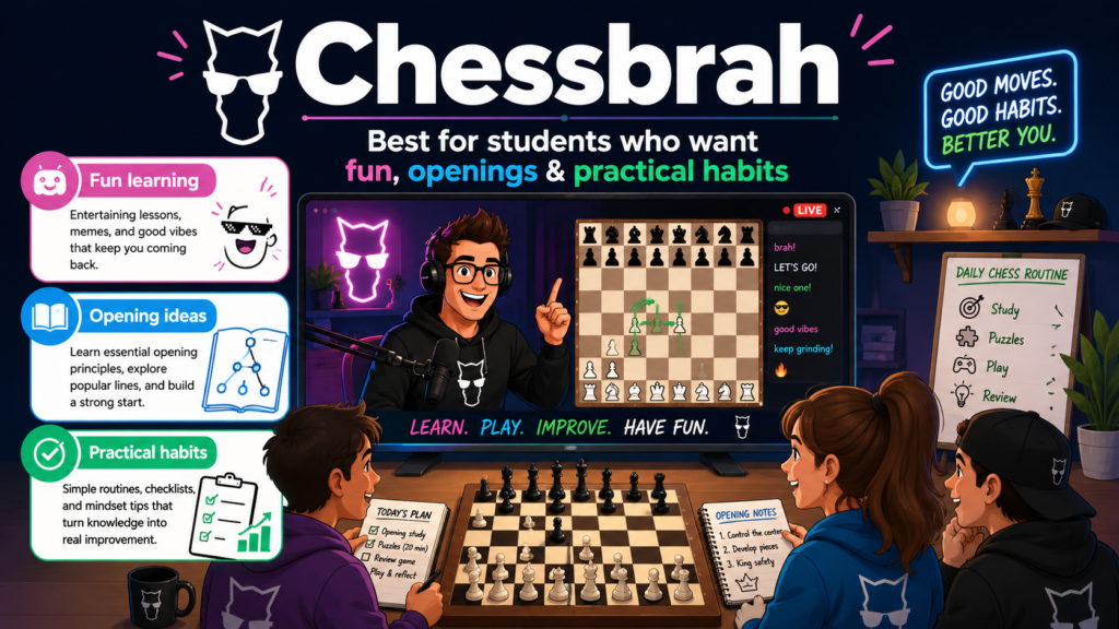 Chessbrah is led by Grandmasters Eric Hansen and Aman Hambleton. Their YouTube channel describes the content as both chess entertainment and education, and their videos include opening lessons, games, challenges, and live-style teaching.