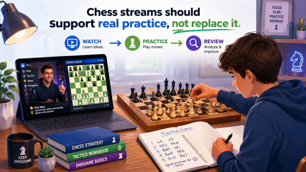 Watching chess can help. But watching alone will not make a child strong. A student must play, think, review, and try again. That is where the real change happens.