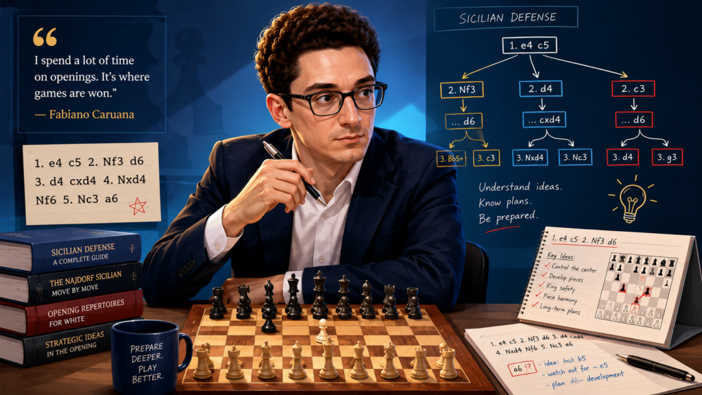 Fabiano Caruana is one of the best players in the world to study for clean and serious opening preparation. If Magnus teaches natural play, Caruana teaches deep planning. His openings often feel like a strong road map. He knows where the pieces go, what pawn breaks matter, and what kind of middle game he wants.