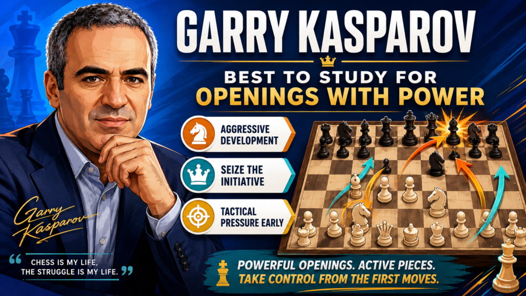 Garry Kasparov is one of the greatest opening players ever. His games feel like a storm. From the start, he fought for space, activity, and pressure. He made his opponents solve hard problems very early.