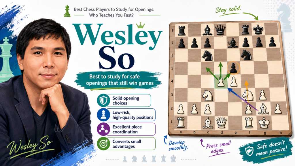 Wesley So is one of the best players to study for clean, safe, and practical opening play. His games often show strong common sense. He does not need to take huge risks to create chances. He builds a healthy position, avoids weak squares, and waits for mistakes.
