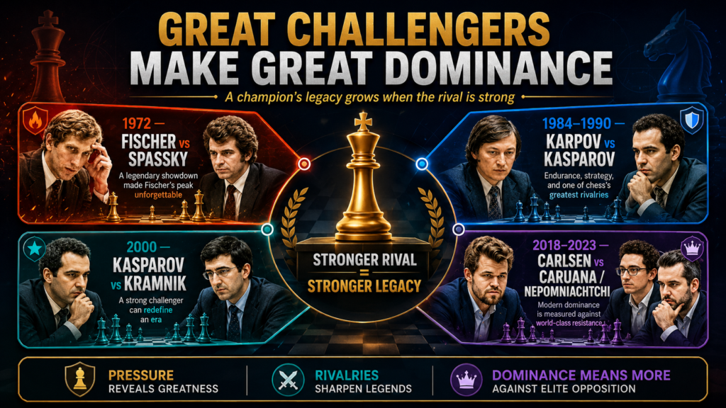 A champion looks greater when the rivals are great too. That is why it is not enough to only name the main player of each era. We also need to look at the players who pushed them, tested them, and sometimes nearly took their place.