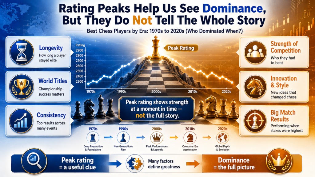 Ratings are useful because they give us a number. That number helps compare players across events, rivals, and years. But a rating is not the whole truth. Chess is still played by humans. Pressure, match format, nerves, age, health, and motivation all matter.