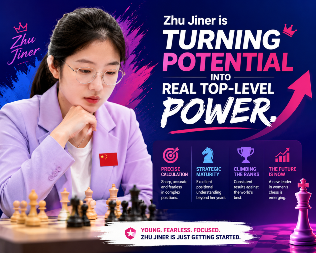 She is already inside the world elite. The May 2026 women’s classical list places her at number four with a 2546 rating, right behind Hou Yifan, Lei Tingjie, and Ju Wenjun. That is not a small step. That is a seat at the main table.